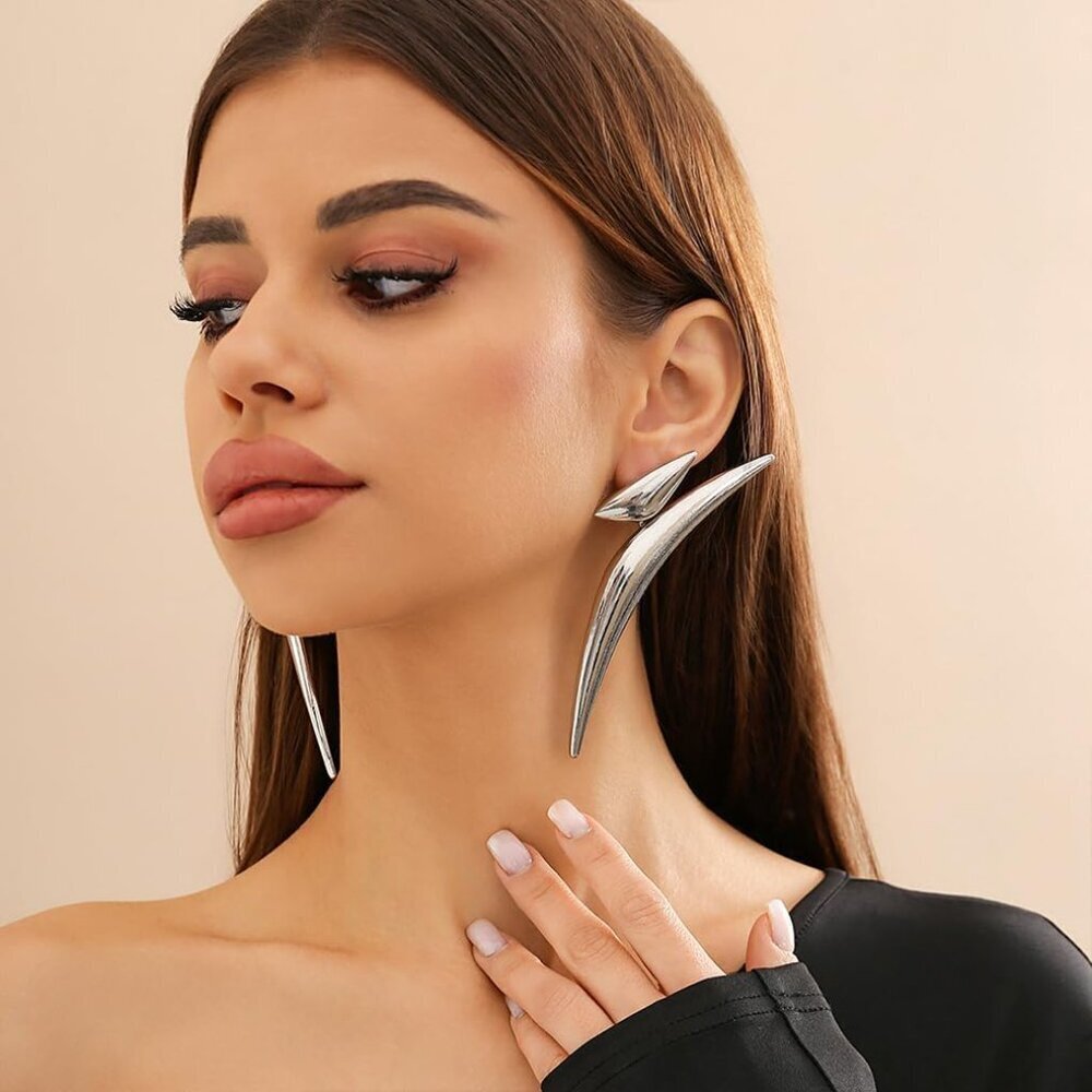 Large Silver Dangle Earrings Big Irregular Retro … - image 4